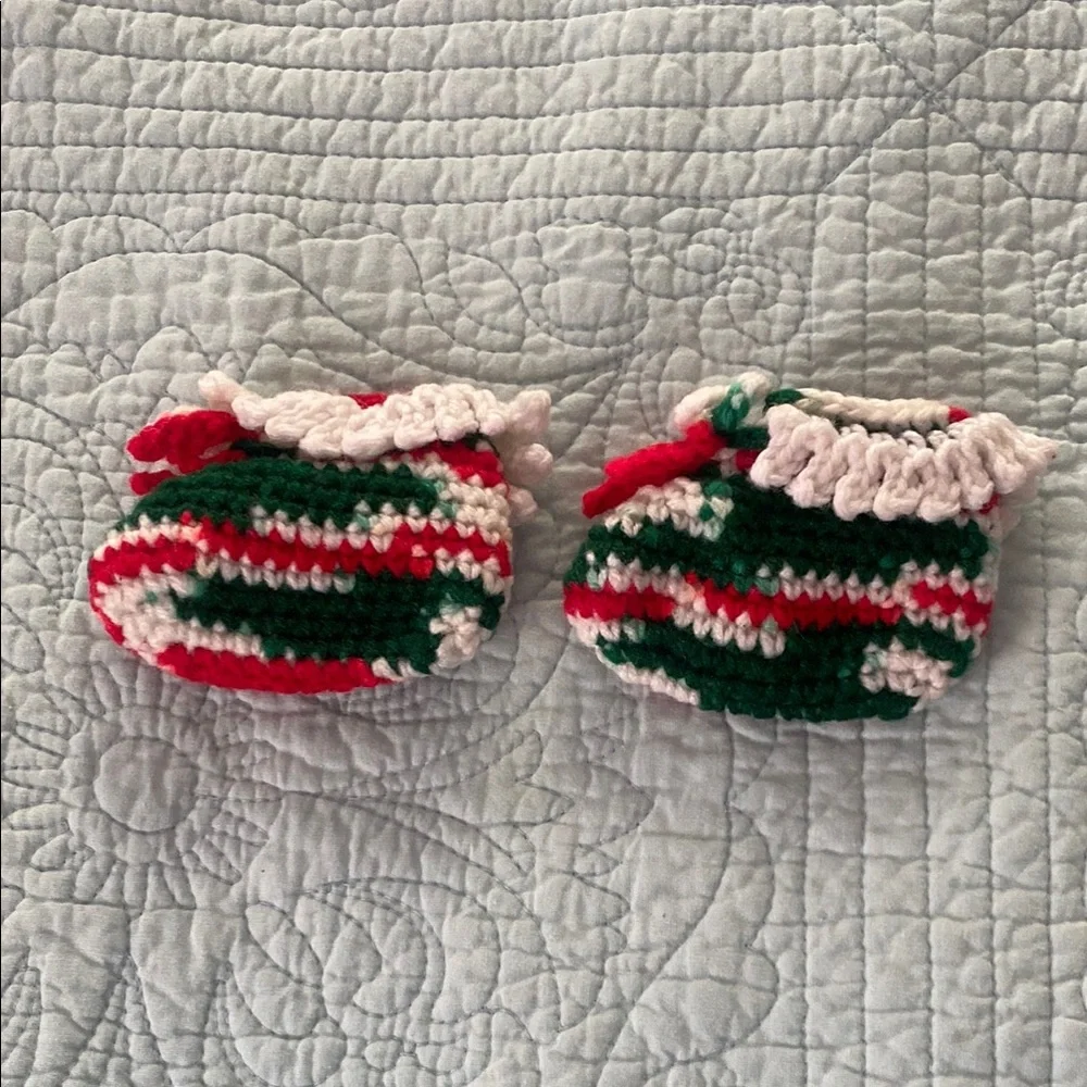 Vintage Red and Green Crochet Baby Booties